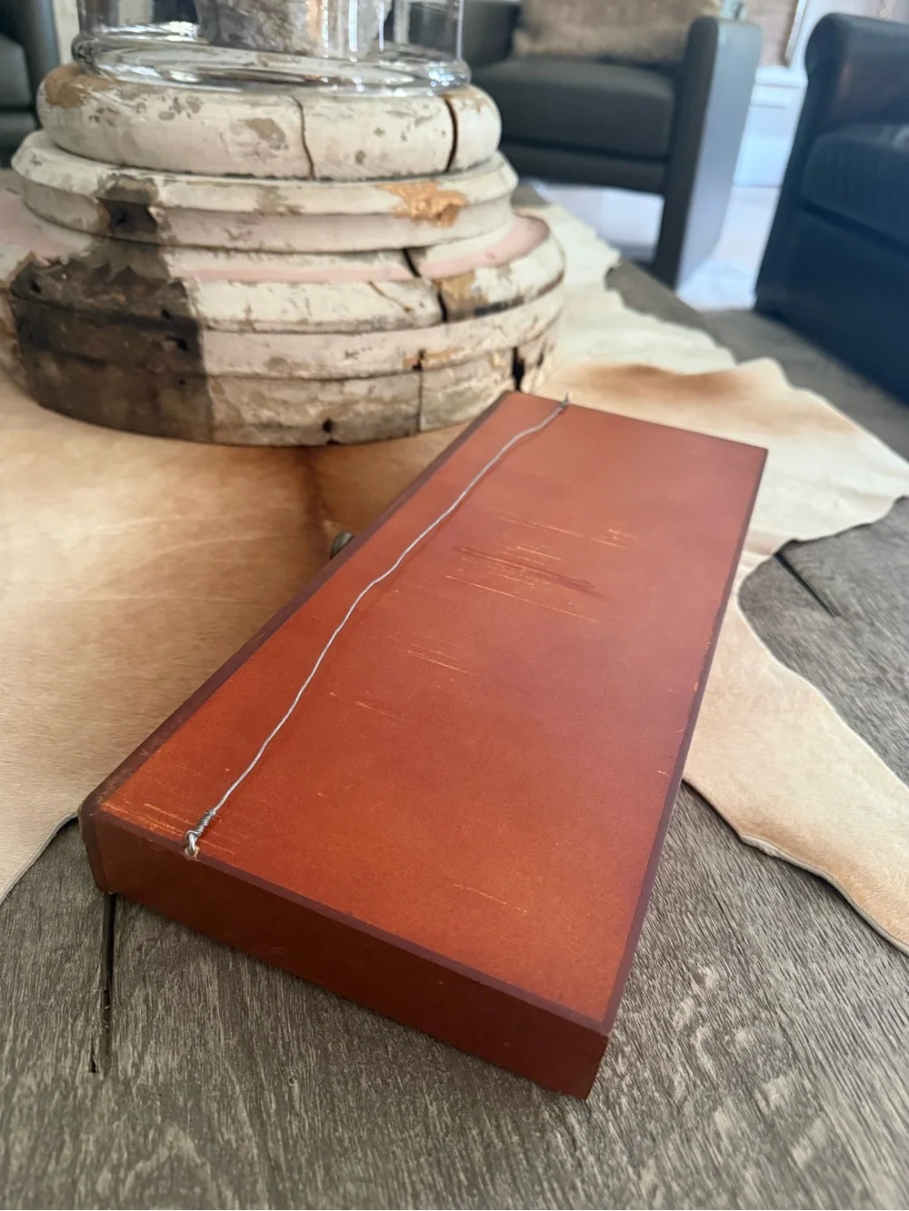 Wooden Desk Organizer Tray in Rust Brown - Display Trinket Shelf